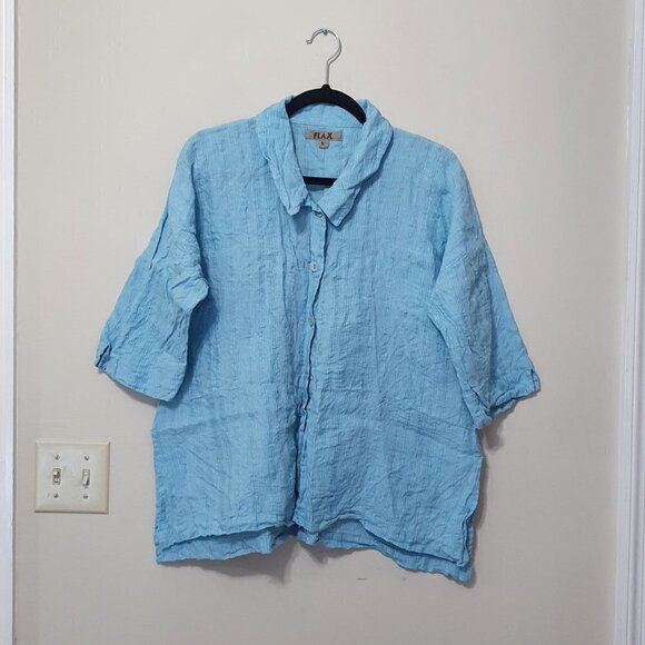 Flax 100% Linen Button Down Pinstripe Shirt - Picture 1 of 9
